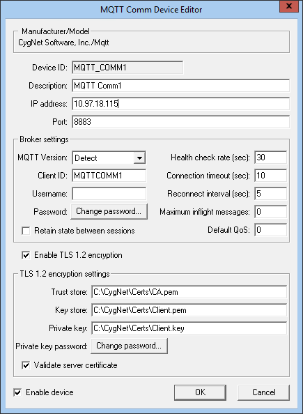 MQTT Comm EIE Device Editor